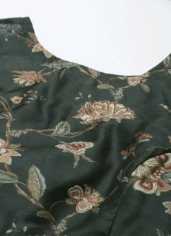 Green Chanderi Silk Puff Sleeve Dress After Six Wear -Mahra Clothing Shop Green Chanderi Silk Puff Sleeve Dress DRBS02201263 rrc1