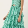 Green Chinon Digital Printed Layered Gown Party Wear