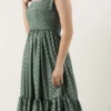 Green Chinon Foil Printed Maxi Dress Festive Wear