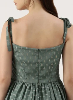 Green Chinon Foil Printed Maxi Dress Festive Wear -Mahra Clothing Shop Green Chinon Foil Printed Maxi Dress DRBS02212617 rrc2