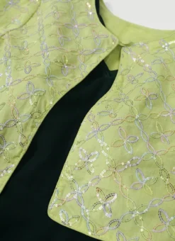 Green Cotton Embroidered Jacket Style Gown Festive Wear -Mahra Clothing Shop Green Cotton Embroidered Jacket Style Gown IWBS02301772 rrc1