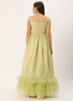 Teen Girls Green Cotton Sequins Embroidered Gown Festive Wear -Mahra Clothing Shop Green Cotton Sequins Embroidered Gown IWBS02302470 b