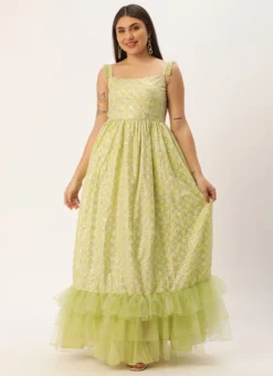 Teen Girls Green Cotton Sequins Embroidered Gown Festive Wear -Mahra Clothing Shop Green Cotton Sequins Embroidered Gown IWBS02302470 u