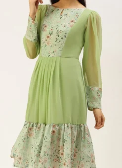 Green Digital Printed Dress Festive Wear