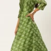 Green Digital Printed Maxi Dress Festive Wear