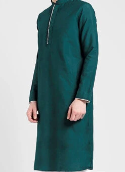 Green Dupion Silk Soild Plain Kurta