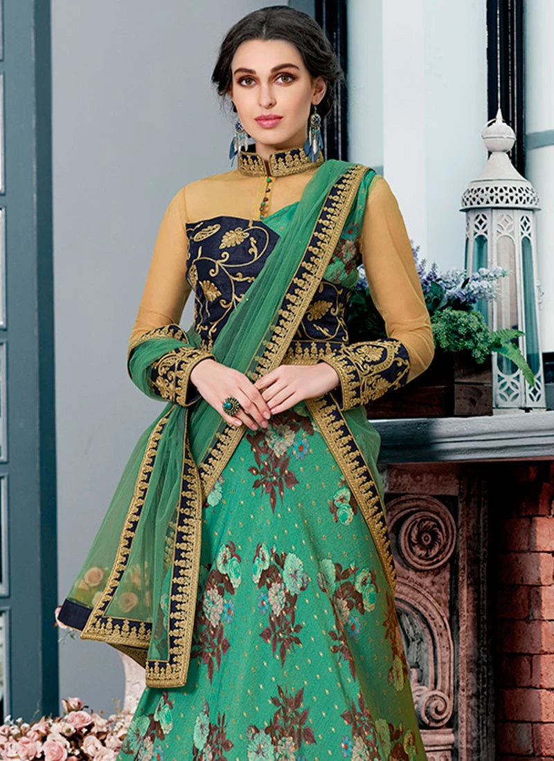 Green Embroidered A Line Lehenga Party Wear 4 Green Embroidered A Line Lehenga Party Wear - Image 4