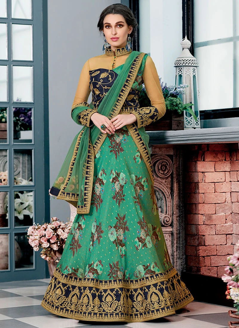 Green Embroidered A Line Lehenga Party Wear 3 Green Embroidered A Line Lehenga Party Wear - Image 3