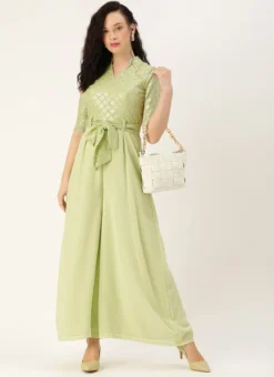Green Embroidered Collar Neck Jumpsuit Party Wear -Mahra Clothing Shop Green Embroidered Collar Neck Jumpsuit DRBS02307730 u
