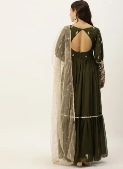 Teen Girls Green Embroidered Georgette Anarkali Suit Festive Wear -Mahra Clothing Shop Green Embroidered Georgette Anarkali Suit SLBS02302455 b 2