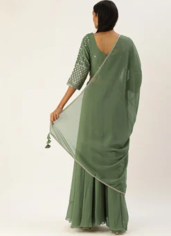 Teen Girls Green Embroidered Georgette Crop Top N Sharara Party Wear -Mahra Clothing Shop Green Embroidered Georgette Crop Top N Sharara IWBS02203557 b