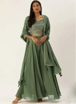 Teen Girls Green Embroidered Georgette Crop Top N Sharara Party Wear -Mahra Clothing Shop Green Embroidered Georgette Crop Top N Sharara IWBS02203557 u