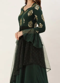 Teen Girls Green Embroidered Georgette Gown Party Wear