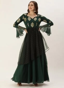 Teen Girls Green Embroidered Georgette Gown Party Wear -Mahra Clothing Shop Green Embroidered Georgette Gown IWBS02306359 u