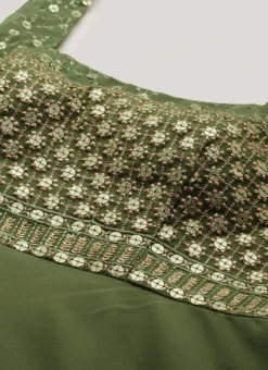 Green Embroidered Georgette Layered Gown Festive Wear Party Wear -Mahra Clothing Shop Green Embroidered Georgette Layered Gown IWBS02203612 rrc2