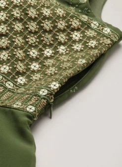 Green Embroidered Georgette Layered Gown Festive Wear Party Wear -Mahra Clothing Shop Green Embroidered Georgette Layered Gown IWBS02203612 rrc3
