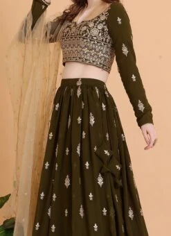 Green Embroidered Georgette Lehenga Set Festive Wear