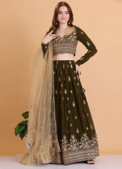 Green Embroidered Georgette Lehenga Set Festive Wear -Mahra Clothing Shop Green Embroidered Georgette Lehenga Set GHBS02302554 u