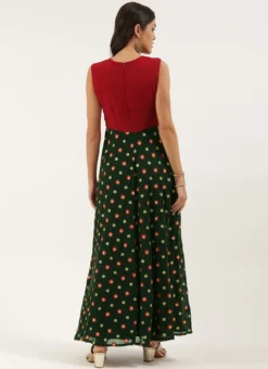 Green Embroidered N Maroon Twisted Bodice Dress Festive Wear -Mahra Clothing Shop Green Embroidered N Maroon Twisted Bodice Dress DRBS02206212 b