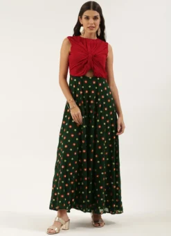 Green Embroidered N Maroon Twisted Bodice Dress Festive Wear -Mahra Clothing Shop Green Embroidered N Maroon Twisted Bodice Dress DRBS02206212 u