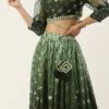 Teen Girls Green Embroidered Ombre Embellished Lehanga Wedding Wear