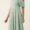 Green Embroidered One Shoulder Style Gown Party Wear