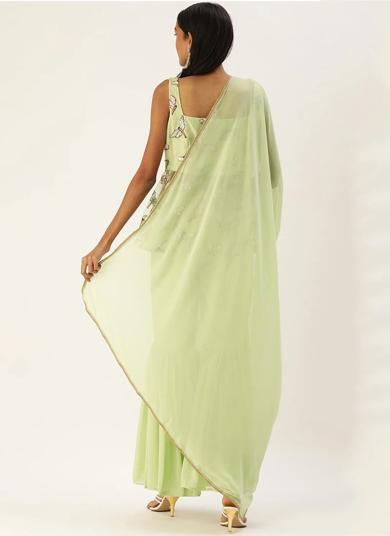 Teen Girls Green Embroidered Square Neck Gharara Suit Festive Wear 4 Teen Girls Green Embroidered Square Neck Gharara Suit Festive Wear - Image 4