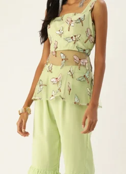 Teen Girls Green Embroidered Square Neck Gharara Suit Festive Wear