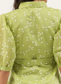 Green Foil Printed Shirt Dress After Six Wear -Mahra Clothing Shop Green Foil Printed Shirt Dress DRBS02205849 rrc3