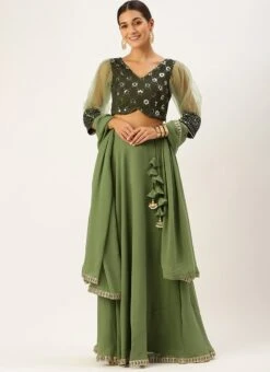Teen Girls Green Gathered Sleeves Lehenga Wedding Wear -Mahra Clothing Shop Green Gathered Sleeves Lehenga GHBS02204743 u