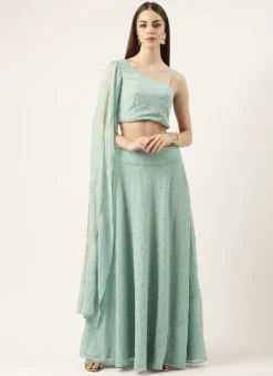 Teen Girls Green Georgette Embroidered Crop Top N Skirt Set Festive Wear -Mahra Clothing Shop Green Georgette Embroidered Crop Top N Skirt Set IWBS02302445 u 1