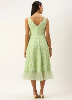Green Georgette Embroidered Dress Party Wear -Mahra Clothing Shop Green Georgette Embroidered Dress DRBS02209667 b