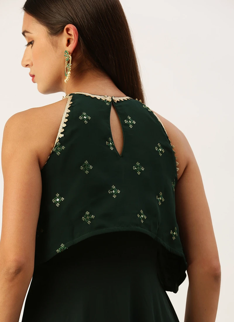 Green Georgette Embroidered Dress Festive Wear 6 Green Georgette Embroidered Dress Festive Wear - Image 6