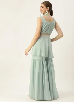 Green Georgette Embroidered Gharara Set Festive Wear -Mahra Clothing Shop Green Georgette Embroidered Gharara Set KSBS02303647 b