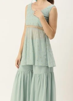 Bottom From Green Georgette Embroidered Gharara Set After Six Wear