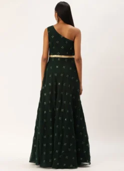 Teen Girls Green Georgette Embroidered Gown Festive Wear -Mahra Clothing Shop Green Georgette Embroidered Gown IWBS02301055 b 1