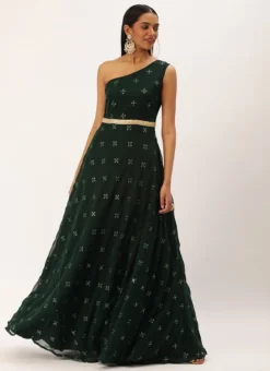 Teen Girls Green Georgette Embroidered Gown Festive Wear -Mahra Clothing Shop Green Georgette Embroidered Gown IWBS02301055 u 1