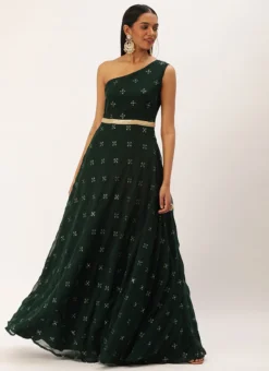 Green Georgette Embroidered Gown Festive Wear -Mahra Clothing Shop Green Georgette Embroidered Gown IWBS02301055 u