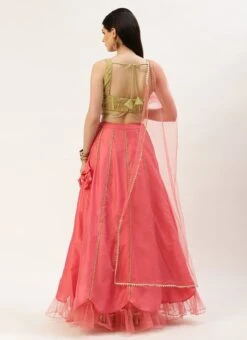 Teen Girls Green Georgette Embroidered Pink Kali Lehenga Festive Wear -Mahra Clothing Shop Green Georgette Embroidered Pink Kali Lehenga GHBS02211087 b 1