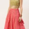 Teen Girls Green Georgette Embroidered Pink Kali Lehenga Festive Wear