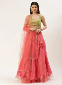 Teen Girls Green Georgette Embroidered Pink Kali Lehenga Festive Wear -Mahra Clothing Shop Green Georgette Embroidered Pink Kali Lehenga GHBS02211087 u 1