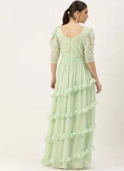 Green Georgette Embroidered Ruffle Maxi Dress Festive Wear -Mahra Clothing Shop Green Georgette Embroidered Ruffle Maxi Dress DRBS02305167 b