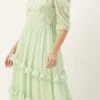 Green Georgette Embroidered Ruffle Maxi Dress Festive Wear