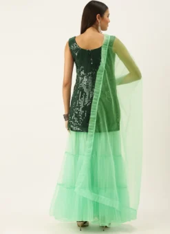 Teen Girls Green Georgette N Net Layered Palazzo Set Festive Wear -Mahra Clothing Shop Green Georgette N Net Layered Palazzo Set SLBS02104269 b