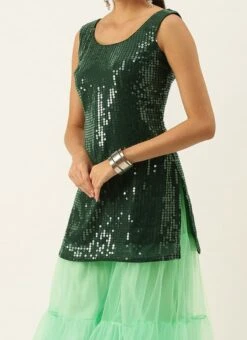 Teen Girls Green Georgette N Net Layered Palazzo Set Festive Wear