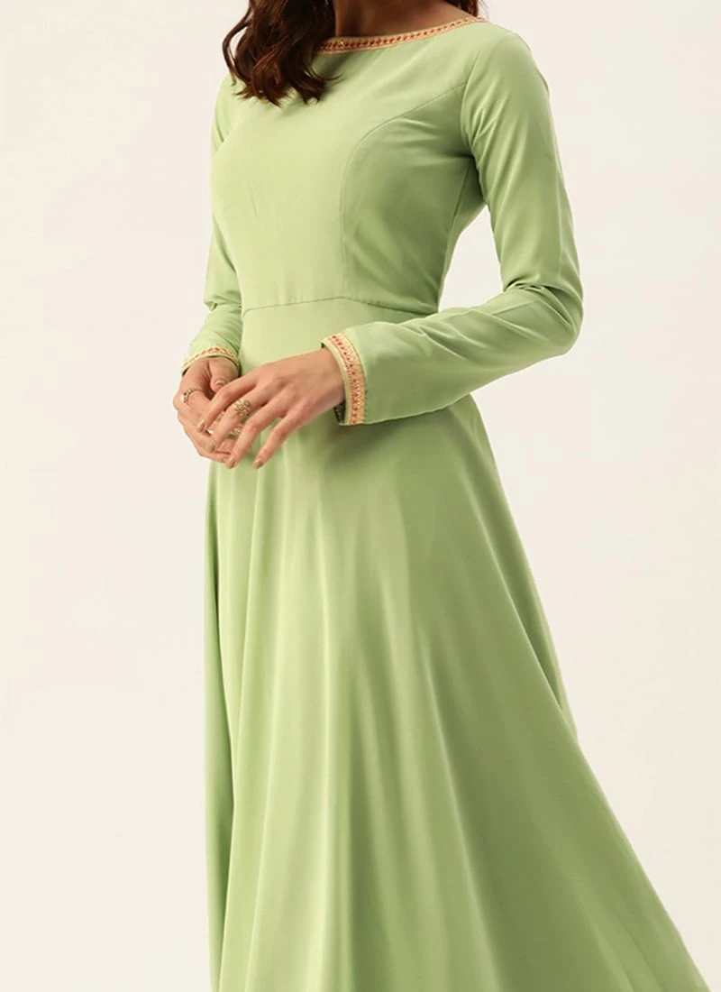 Teen Girls Green Georgette N Orange Printed Anarkali Suit Festive Wear 1 Teen Girls Green Georgette N Orange Printed Anarkali Suit Festive Wear