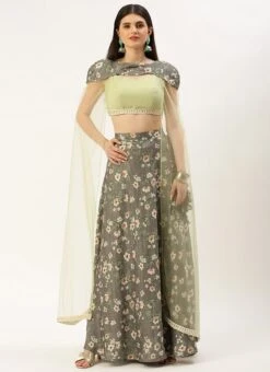 Teen Girls Green Georgette Printed Lehenga Set Festive Wear -Mahra Clothing Shop Green Georgette Printed Lehenga Set GHBS02211057 u