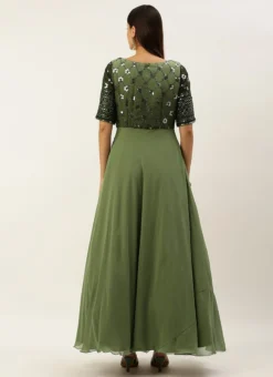 Green Georgette Sequins Embroidery Gown Festive Wear -Mahra Clothing Shop Green Georgette Sequins Embroidery Gown IWBS02301765 b