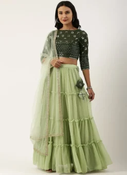 Teen Girls Green Georgette Sequins Embroidery Tiered Gathers Lehenga Festive Wear 6 Teen Girls Green Georgette Sequins Embroidery Tiered Gathers Lehenga Festive Wear -Mahra Clothing Shop Green Georgette Sequins Embroidery Tiered Gathers Lehenga GHBS02204752 u