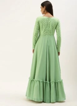 Teen Girls Green Georgette Sequins Full Sleeve Gown Festive Wear -Mahra Clothing Shop Green Georgette Sequins Full Sleeve Gown IWBS02107586 b